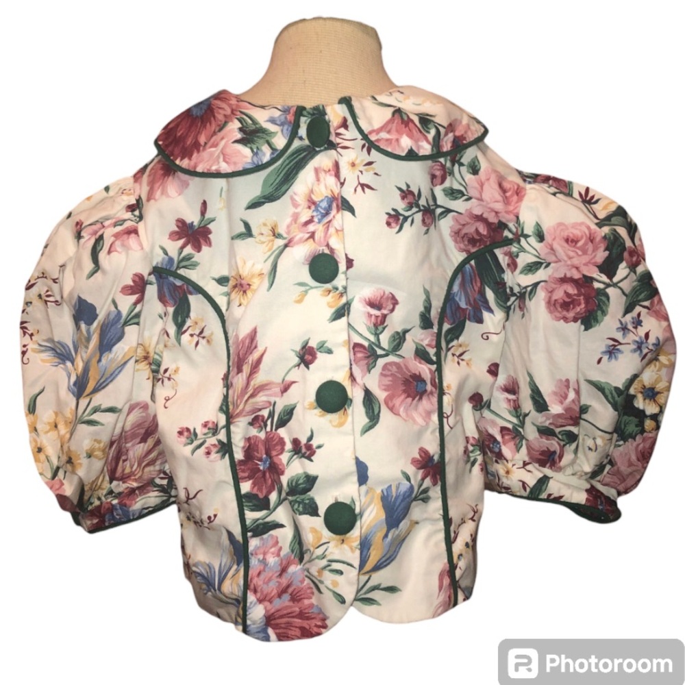 Vintage Sylvia White Girls 80s Floral Puff Sleeve Blouse Size 7